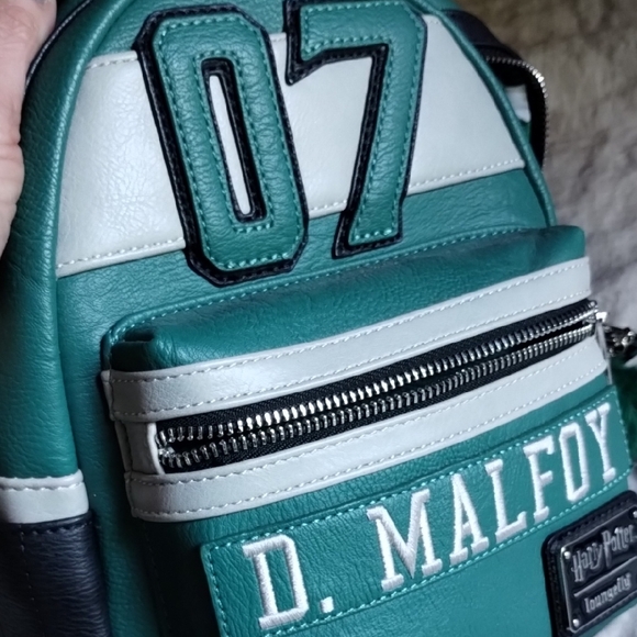 Teal and White  Loungfly Draco Malfoy Quidditch Slytherin Backpack Wallet Set - Picture 5 of 17
